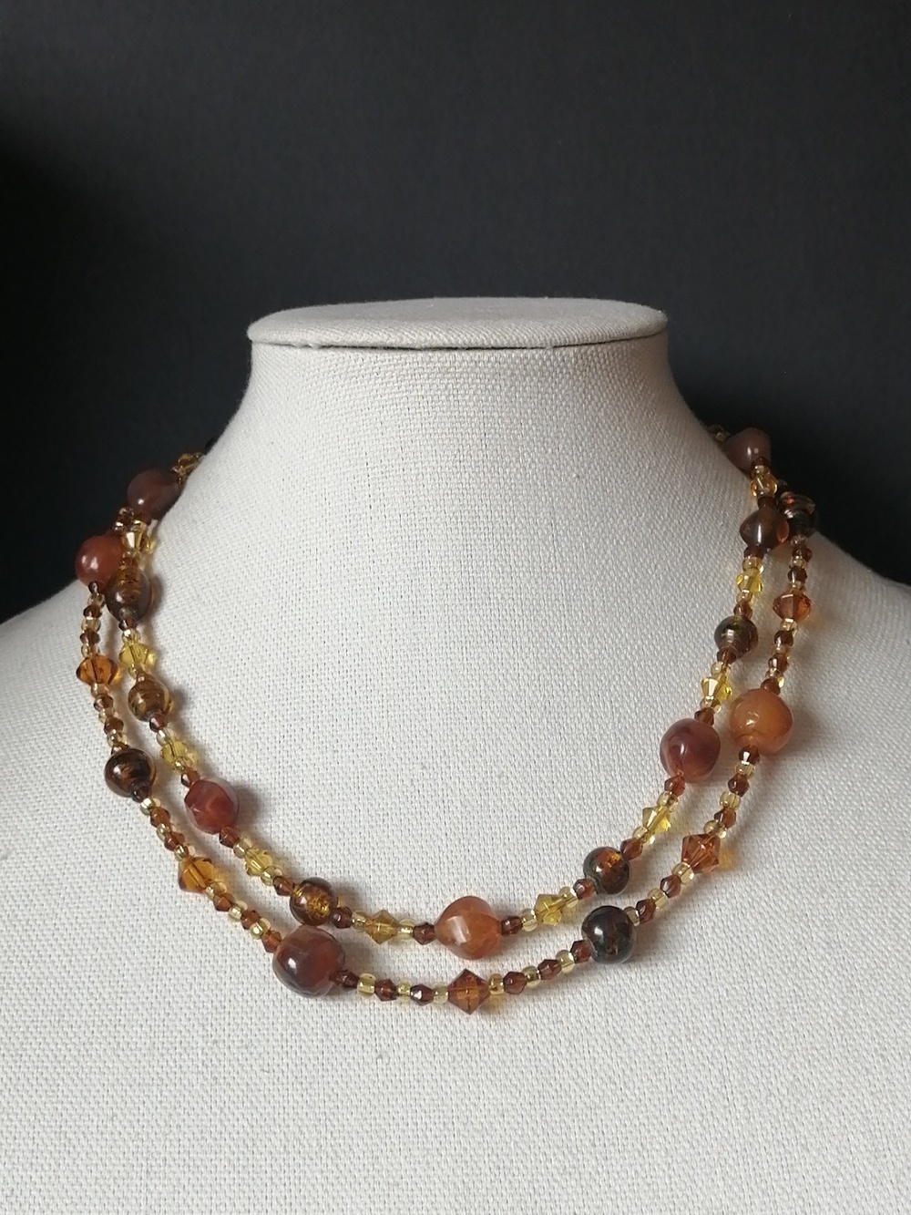 2pcs Artisan Handmade Amber-Tone Plastic Bead Layered Necklaces Set